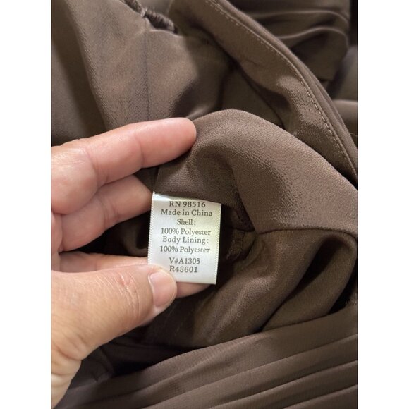 NWT COLDWATER CREEK Dress Brown Pleated Chiffon 3/4 Sleeve V Neck Y2k Fairy 12 - Picture 7 of 10